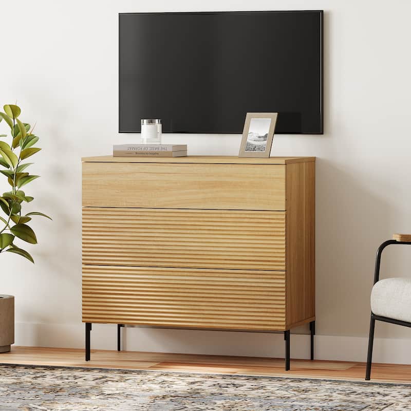 31.5" Reeded Dresser TV Stand, Modern Minimalist Entertainment Center, Wooden TV Console 