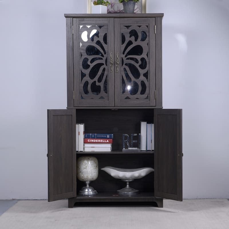Display sideboard buffet with 4 Acrylic Mirrored doors, Adjustable Shelves storage Cabinet for Kitchen, Living Room