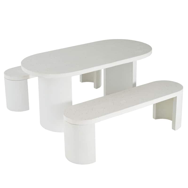 Christopher Knight Home - Vireo Terrazzo White Concrete Patio Dining Table with Bench
