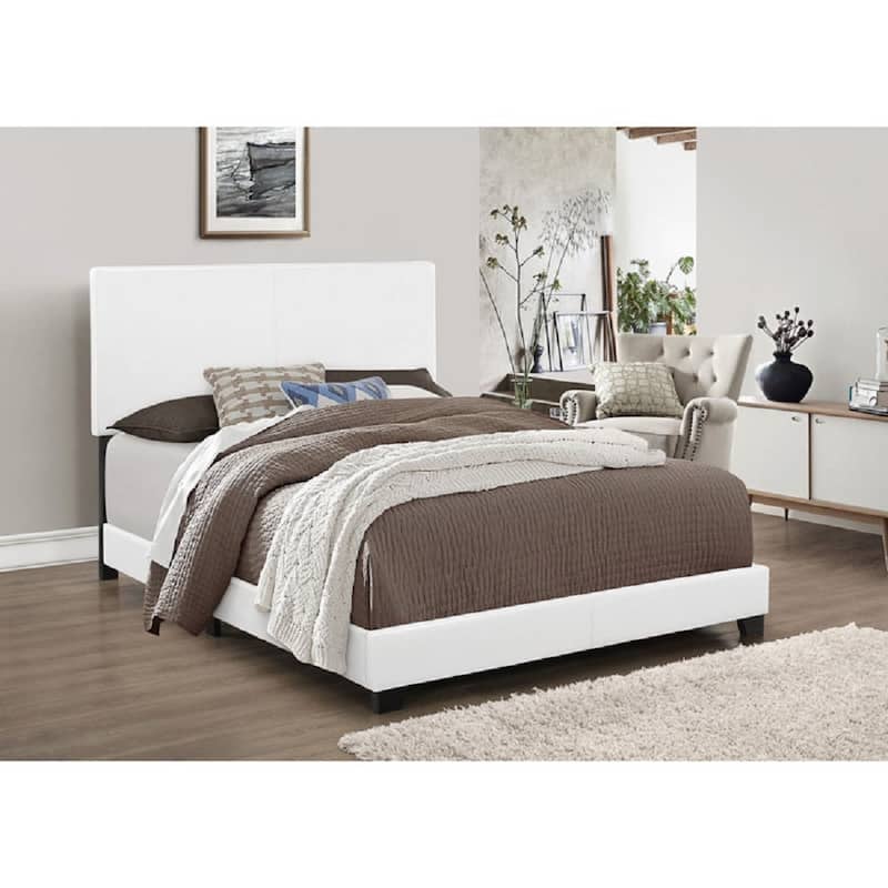 Contemporary PU Leather Upholstered Bed Frame with Headboard, White - Queen