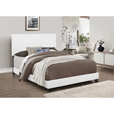Contemporary PU Leather Upholstered Bed Frame with Headboard, White