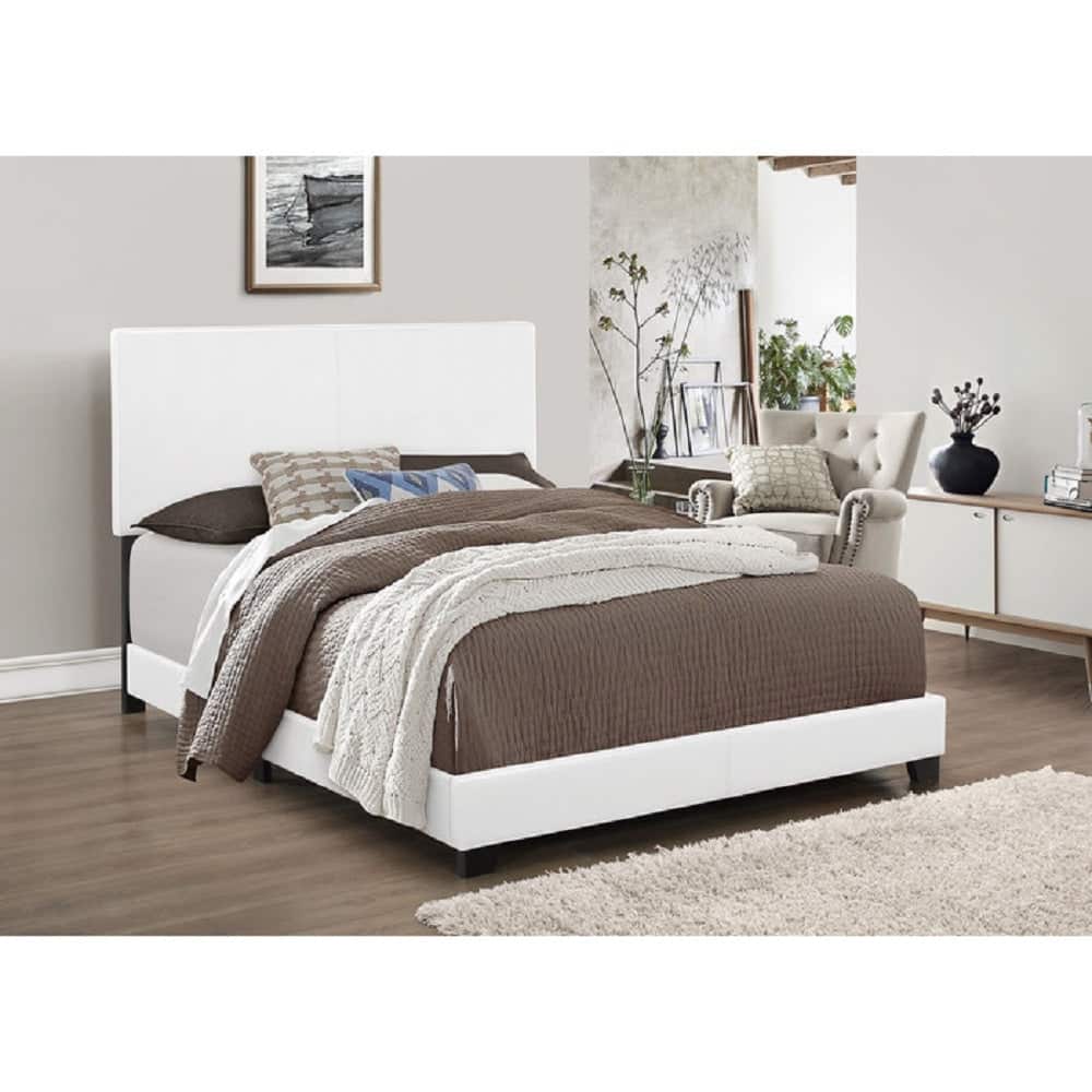 Contemporary PU Leather Upholstered Bed Frame with Headboard, White