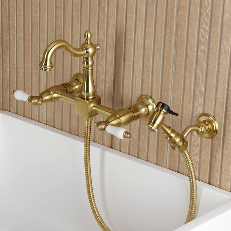Kingston Brass Essex Double-Handle Wall-Mount Pre-Rinse Bridge Kitchen Faucet