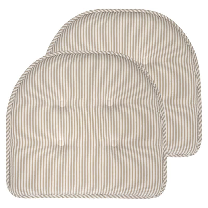 Sweet Home Collection Pinstripe U-Shaped Memory Foam Chair Cushions 17" x 16" - Set of 2 - Taupe