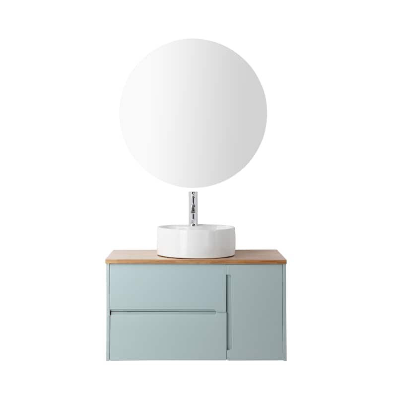 36" Wall-Mounted Bathroom Vanity with Double Drawers, Solid Wood Top