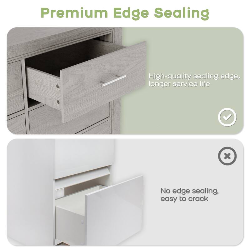 Wood Dresser for Bedroom, 6 Drawer Double Dresser with Metal Handles