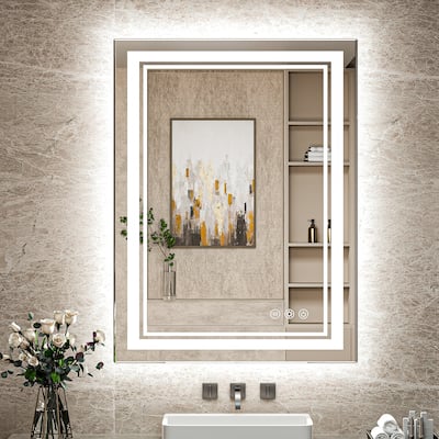 Keonjinn Rectangular Front Light & Backlit,LED Bathroom Vanity Mirror, 3 Color Temperatures, Anti Fog