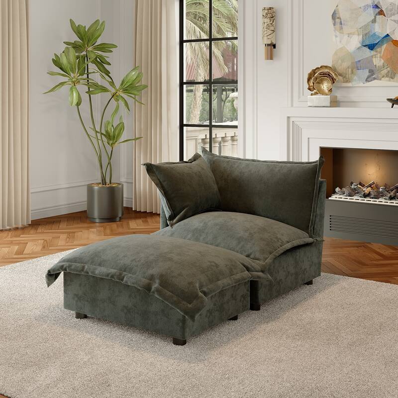 Modern Cloud Chaise Longue Accent Chair with Ottoman set - Corner Chair+ottoman - Gray-left