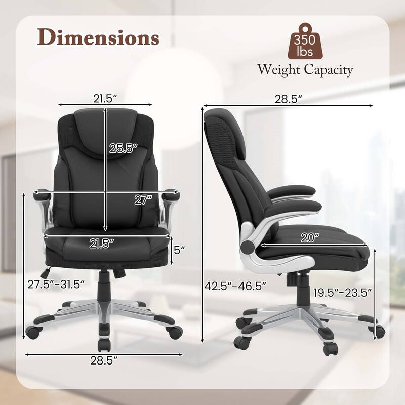 Costway Ergonomic Office Chair PU Leather Executive Swivel with - See Details