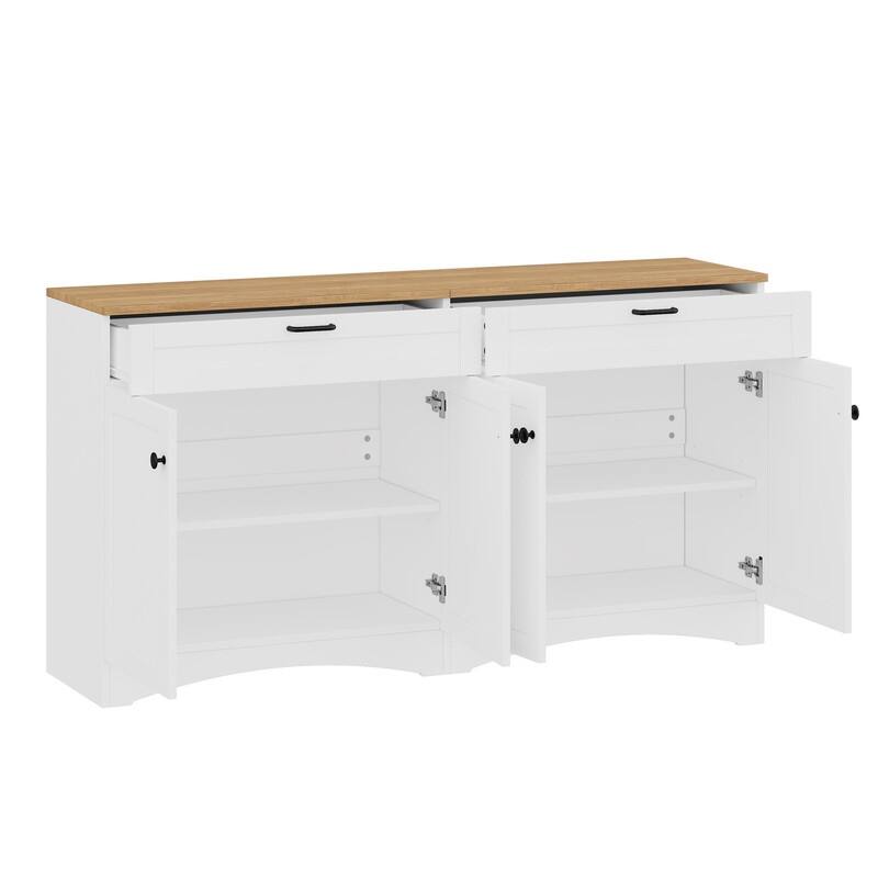 Farmhouse TV Stand 2 Drawers for TVs Up to 70",Mid-Century Buffet Cabinet with Adjustable Shelves