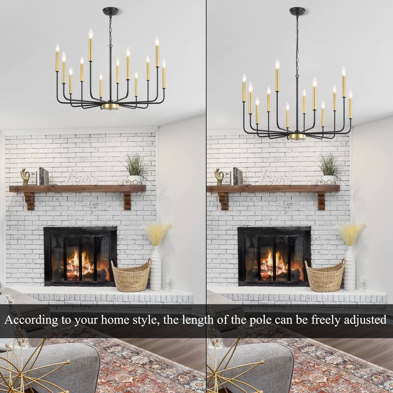 31.29" Wide Farmhouse Chandelier, 12-Light Classic Candle Chandelier for Dining Room Living Room Bedroom Kitchen