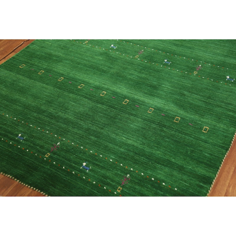 Hand Knotted Oriental 100% Wool Carpet Tribal Tribal Green Gabbeh Area Rug - 7' 8'' X 5' 0''