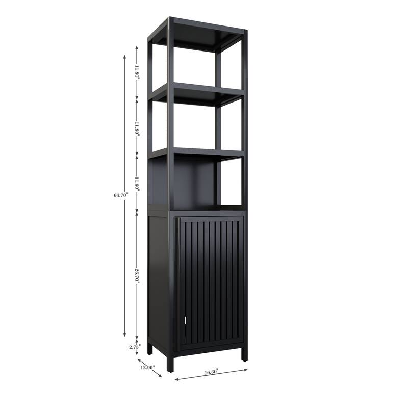 64.76" H Freestanding Bathroom Cabinet with 3 Tier Shelves, Natural Bamboo