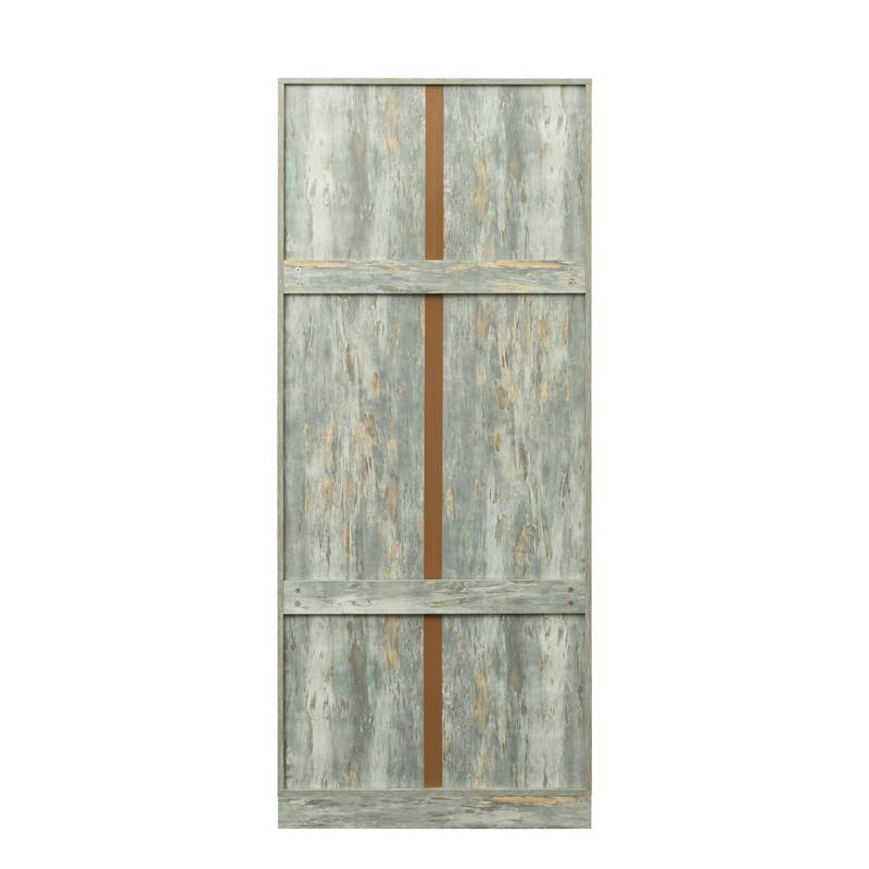 Wood High Wardrobe Cabinet with 4 Storage Spaces and 2 Doors