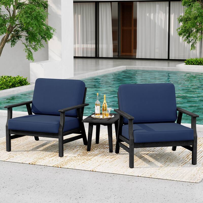 3-Piece Teak Outdoor Conversation Set with Cushions and Side Table