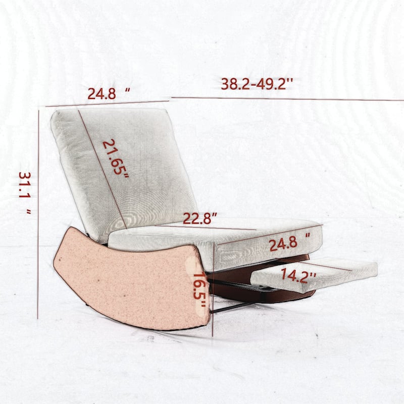 Orange+Beige Modern Corduroy Upholstered Rocker Recliner with Footrest and PU Leather Leg for Living Room, Bedroom
