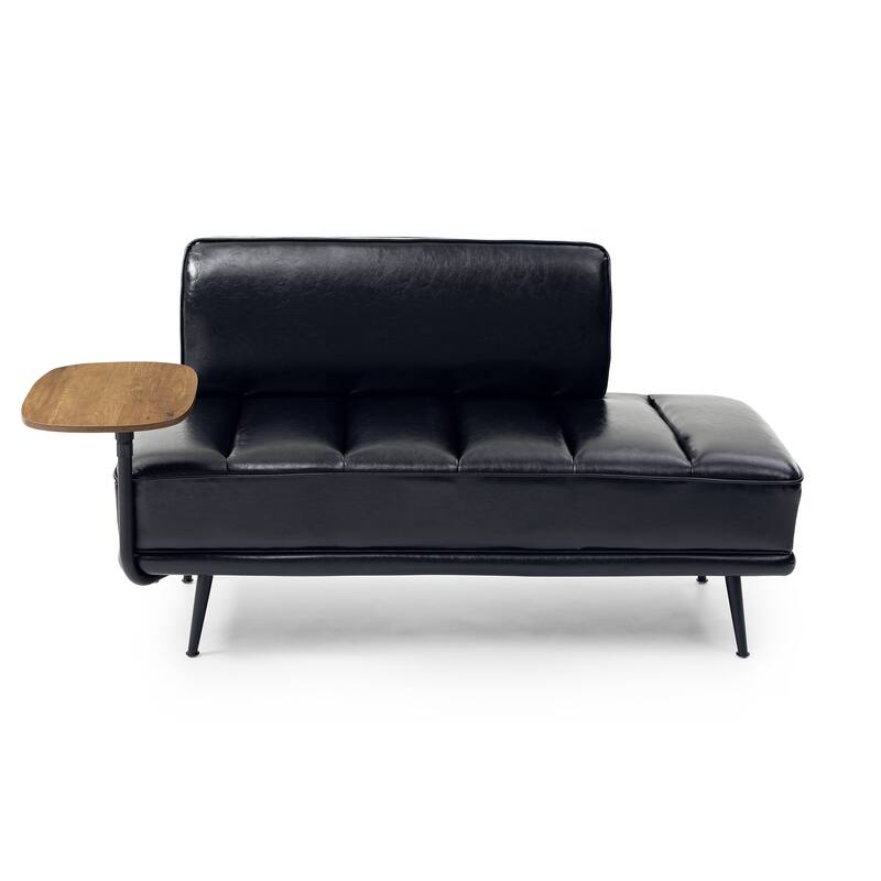 Faux Leather 55" End of Bed Bench with Rotating Tray, 2-Seater Ottoman Sofa with Gold Metal Legs for Bedroom, Living Room
