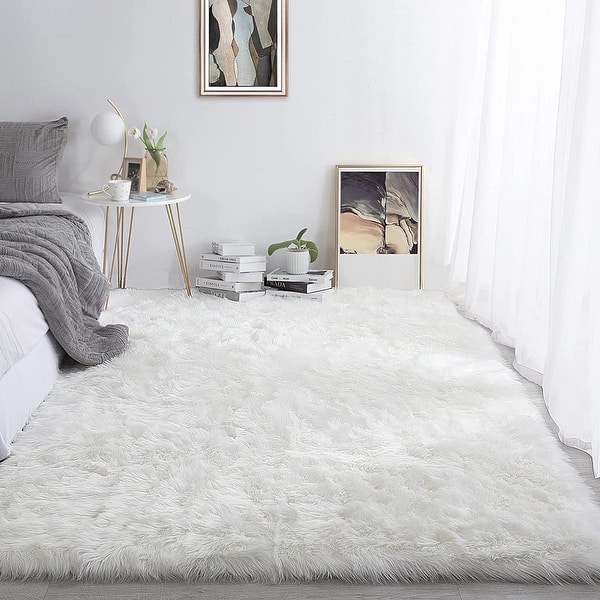 slide 2 of 8, White Faux Sheepskin Area Rug 2' x 3' - White