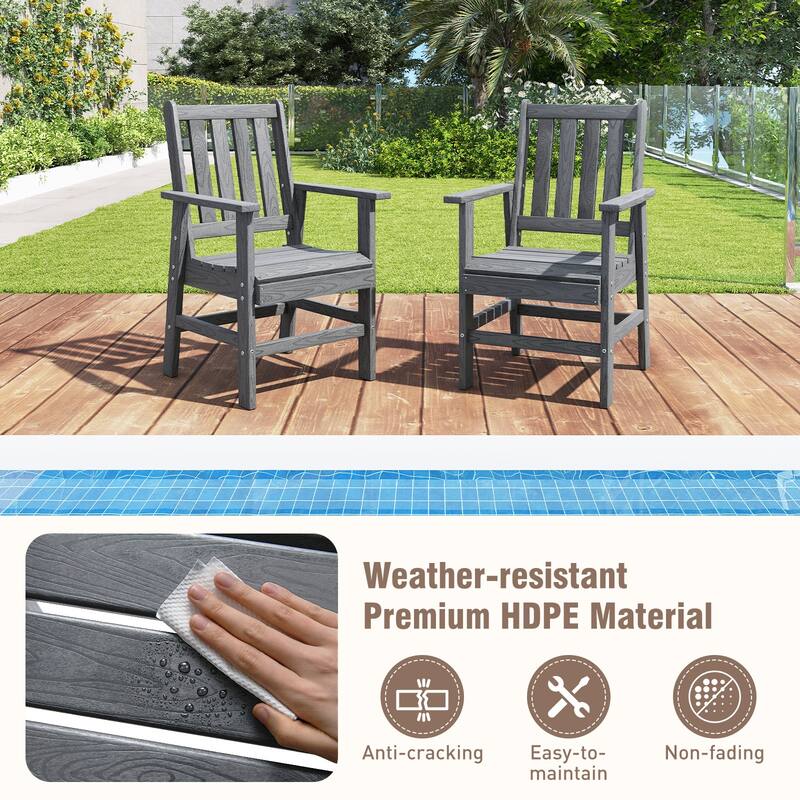 Gymax Patio Dining Chairs Set of 2 w/Wide Armrests Curved Seat Wood