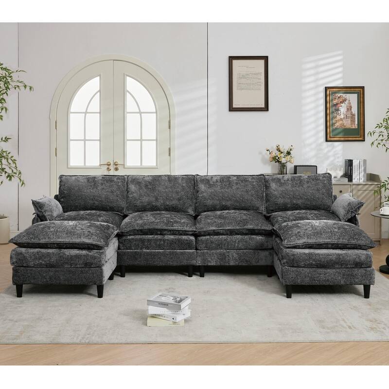 6 Seater Modular U Shaped Sectional Sofa Couch with Two Ottoman