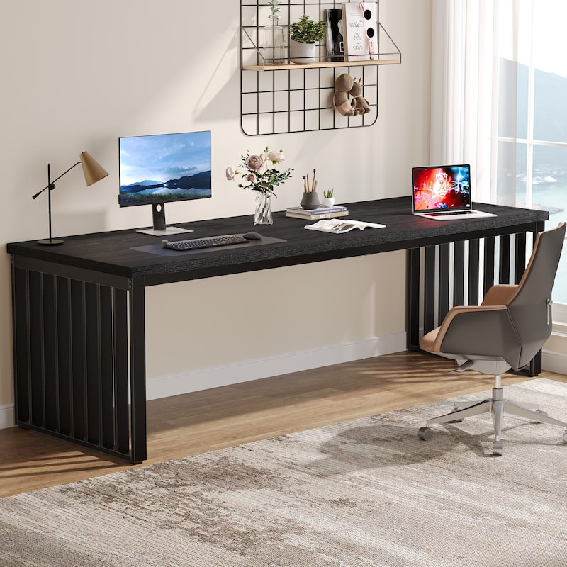 78.7-Inch 2 Person Computer Desk, Wood Writing Executive Desk for Home Office - Black