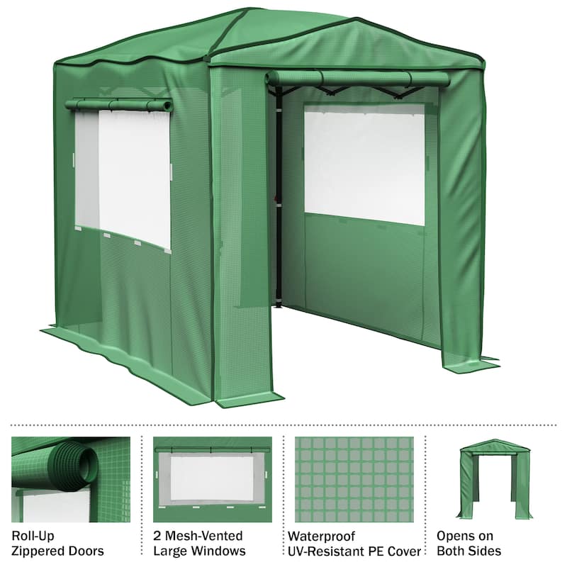 Pop Up Greenhouse - 8ft x 6ft Portable Walk In Green House with Roll-Up Zippered Doors and Mesh Windows by Home-Complete (Green)
