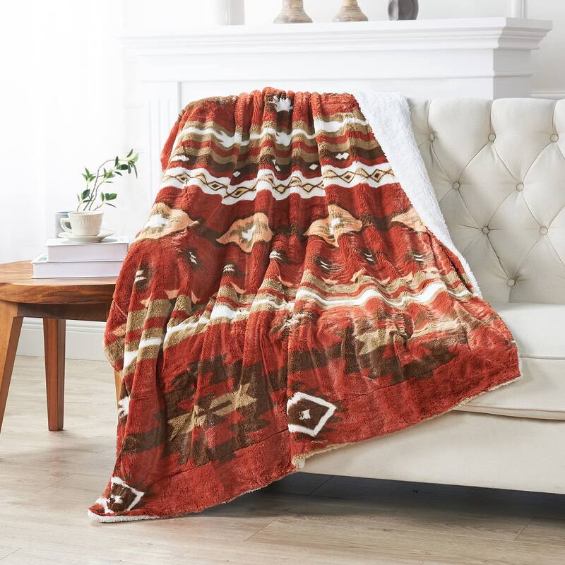 Fauxfur Southwest Throw with Sherpa Backing - 50" x 60" - Brick