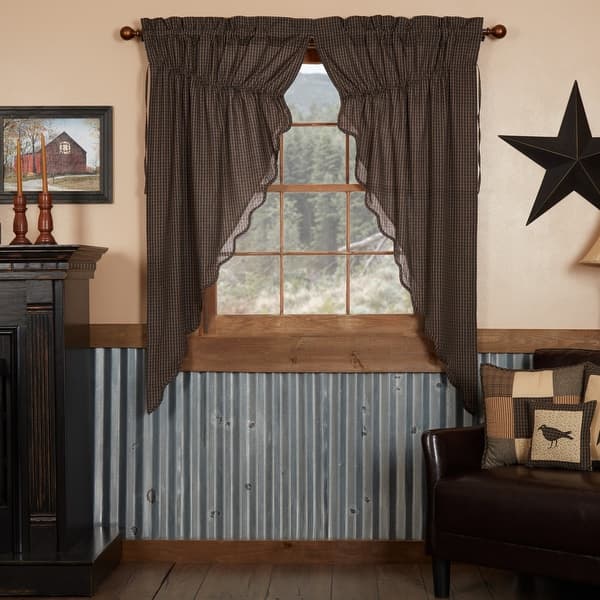 slide 1 of 4, Kettle Grove Plaid Prairie Short Panel Scalloped Set of 2 63x36x18 - Prairie Panel 63x36