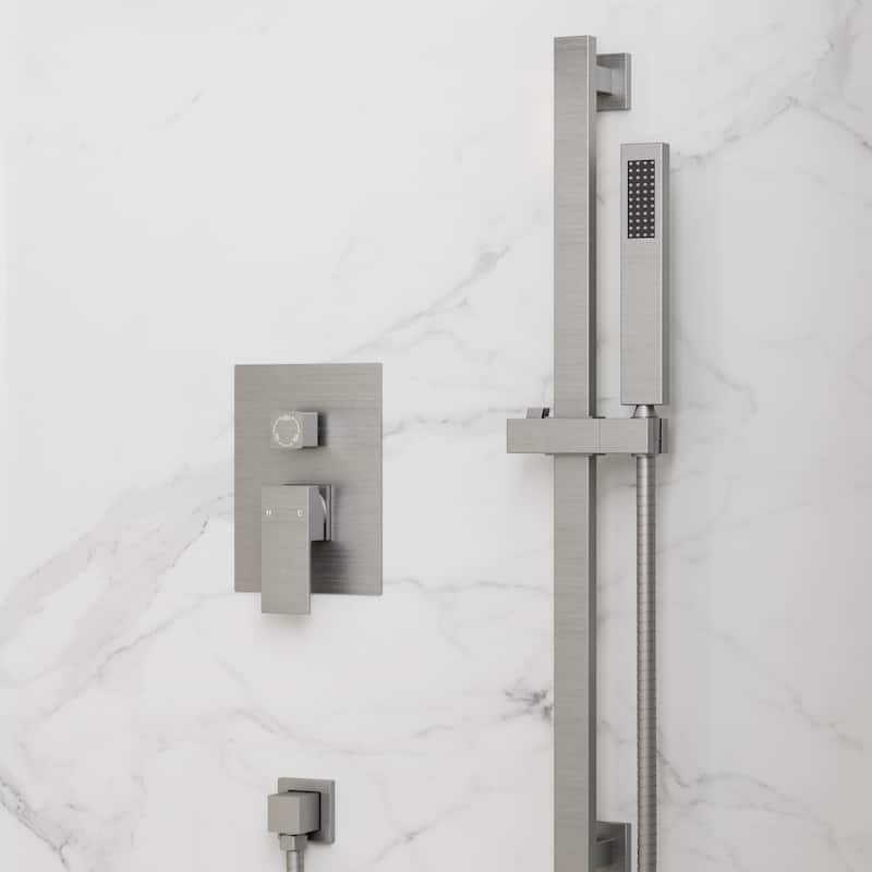 GRANDJOY Shower Faucet Set 10 and 6 inch Wall Mount Rainfall Dual Shower Heads with Handheld Shower Spray Combo High Pressure