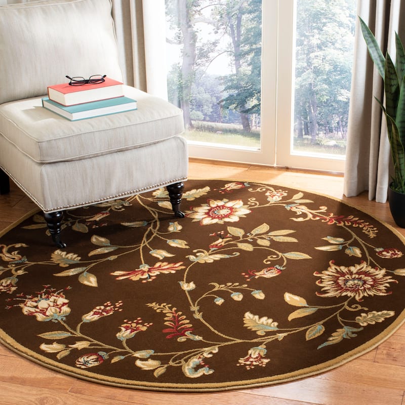 SAFAVIEH Lyndhurst Nazaria Traditional Floral Rug - 5'3" Round - Brown/Multi