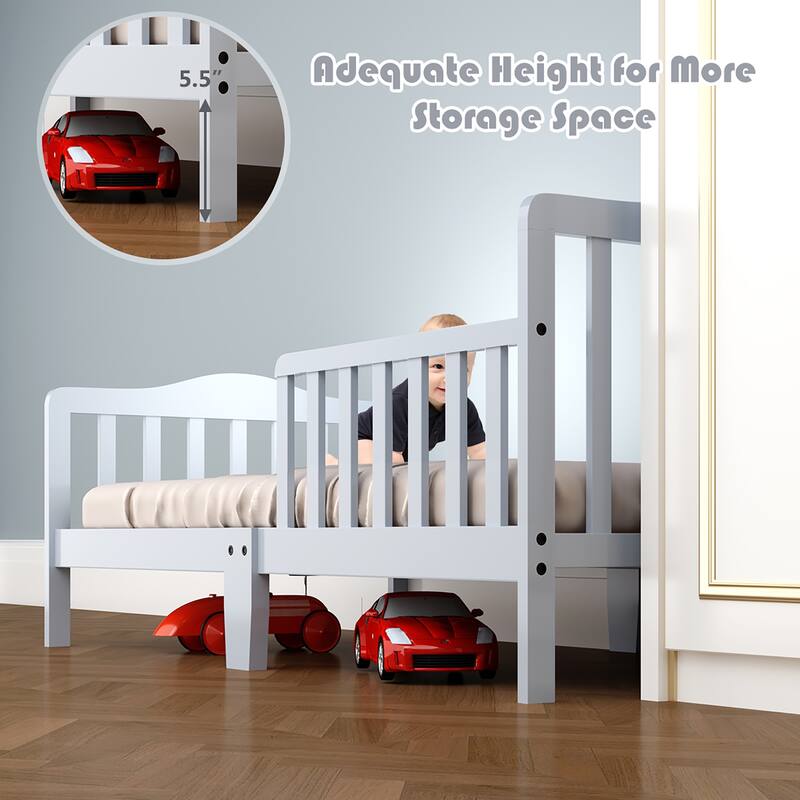 Costway Kids Toddler Wood Bed Bedroom Furniture w/ Guardrails - See Details
