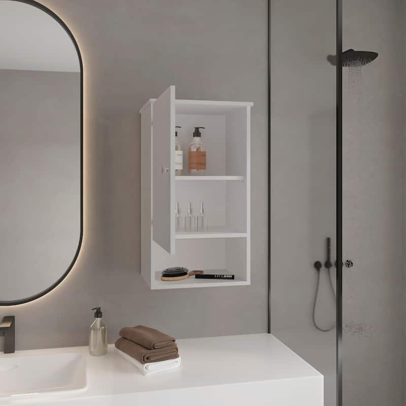 Medicine Cabinet with 1 Door, 3 Shelves for Bathroom Storage, Space-Saving, Durable Manufactured Wood