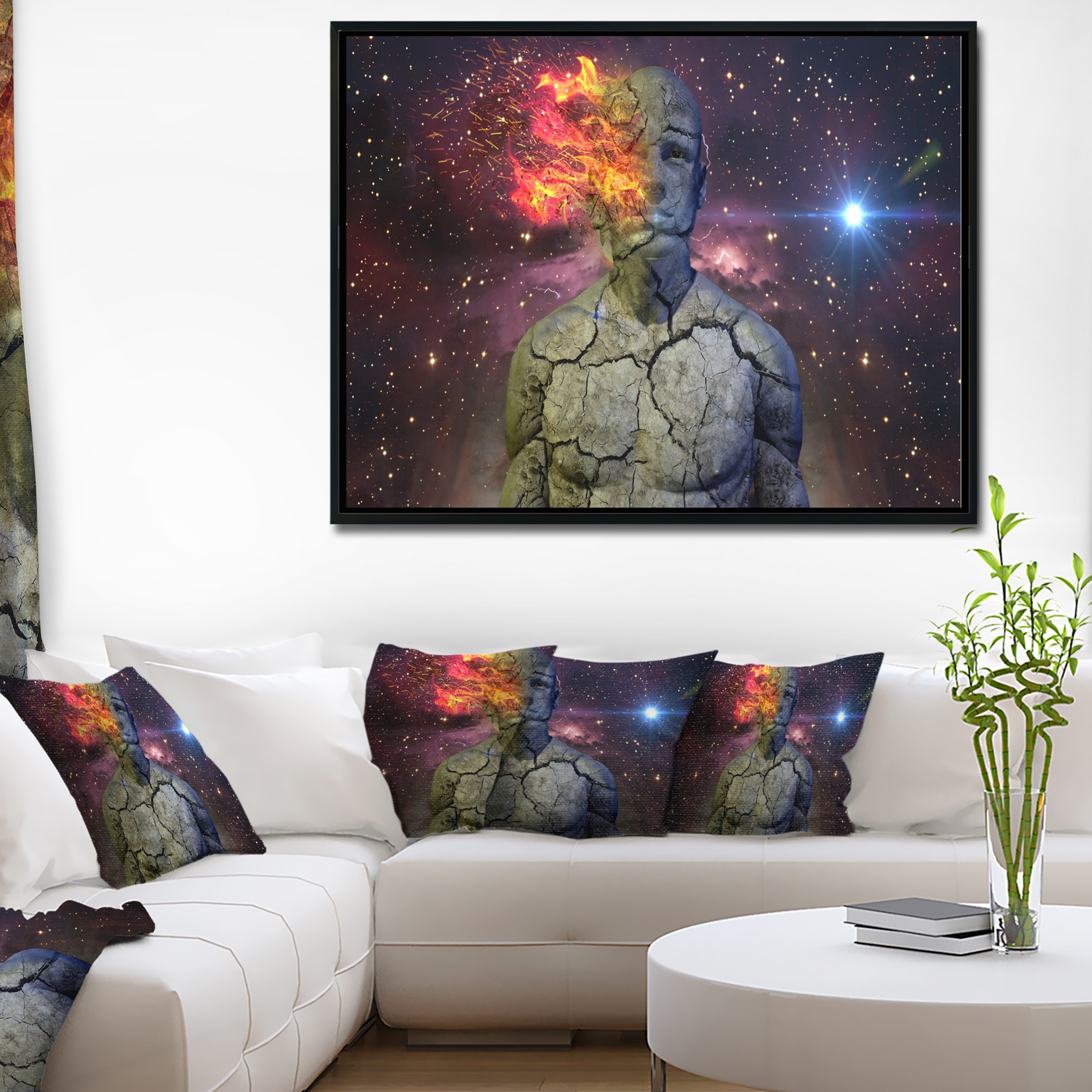 Designart Broken Human Body With Fire Abstract Framed Canvas Art Print Overstock 18954424