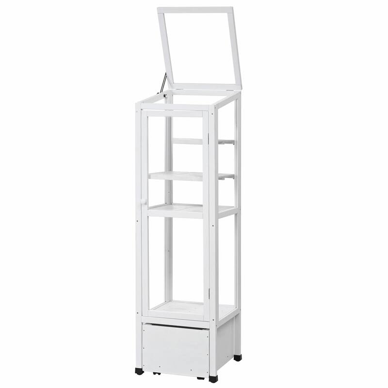 62.4-Inch Wooden Cold Frame Greenhouse - Balcony Design with Adjustable Shelves and Movable Storage Box