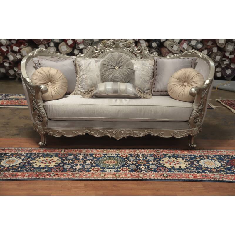 Hand Knotted Oriental 100% Wool Carpet Traditional All-Over Navy Blue & Blues Ziegler Runner Rug - 11' 7'' X 2' 5''