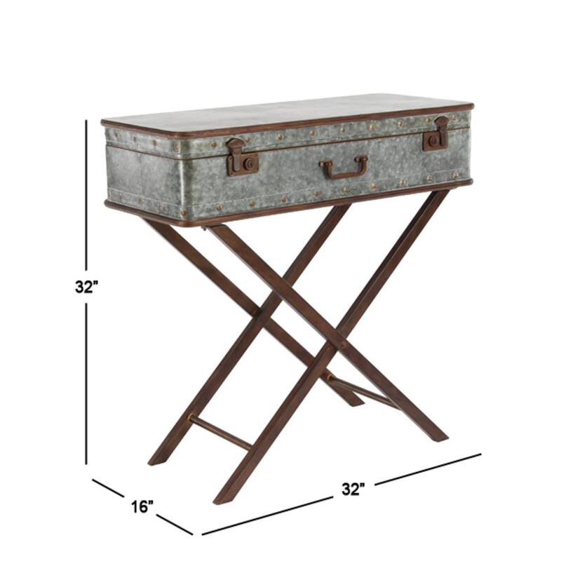 Metal Accent Table with Suitcase Style Top - Gray - Roche River Decor - 16"Wx32"Lx32"H
