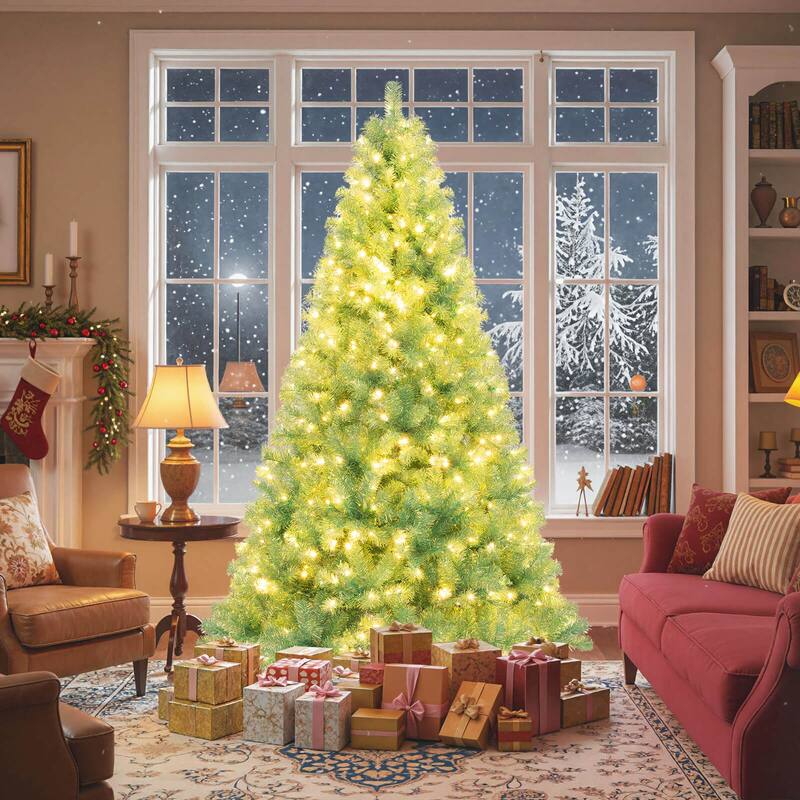 Costway 6.5 FT/7.5 FT Artificial Xmas Tree with 250/550 White LED - See Details - Fruit Green-7.5 FT - 7.5 Foot
