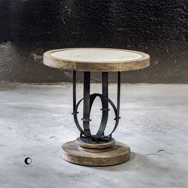 24" Sydney Light Oatmeal Oak Accent Table with Iron Base