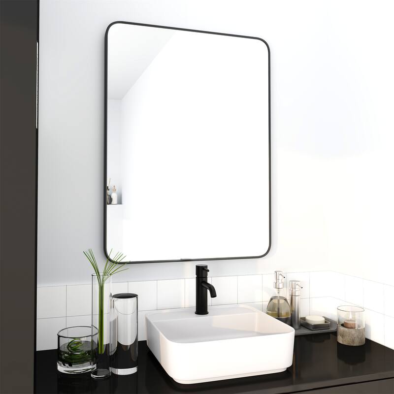 24 x 32 Inch Black Aluminum Frame Bathroom Mirror - Black
