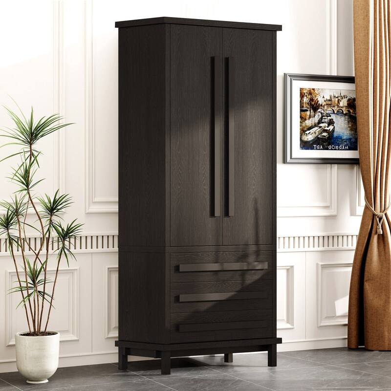 Farmhouse 70" Tall Kitchen Pantry Cabinet,Freestanding Wooden Kitchen Cupboard with 6 Door Shelves and 3 Drawers