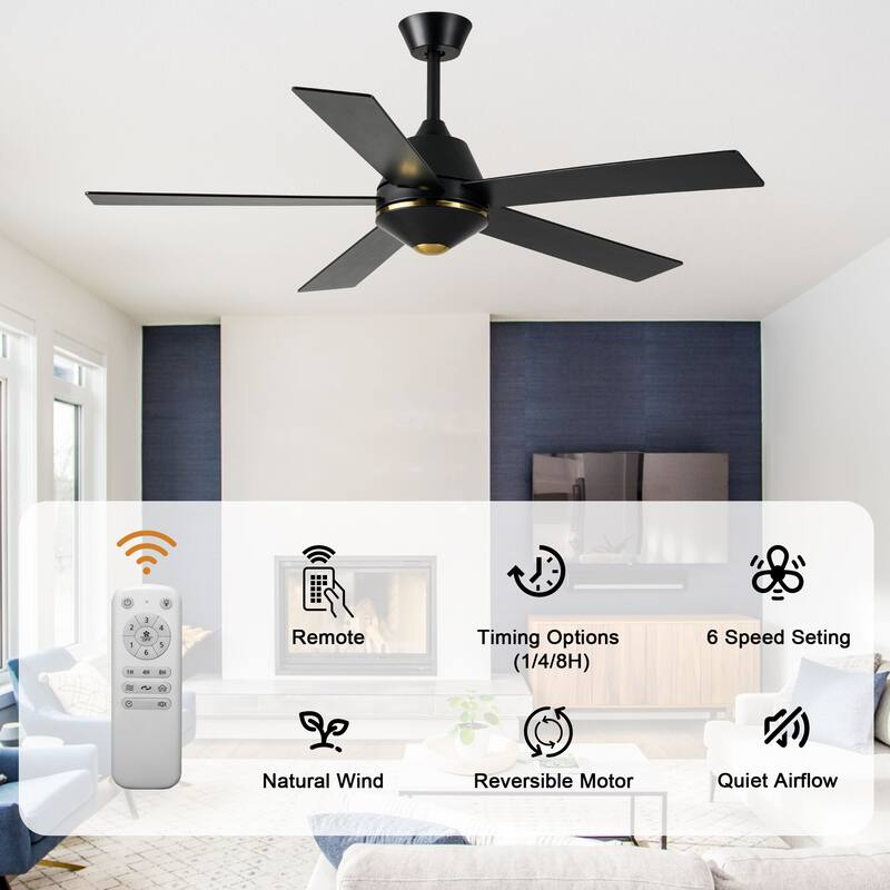 Bella Depot 52" Modern Ceiling Fan 6-Speed Reversible Fan with Remote Control