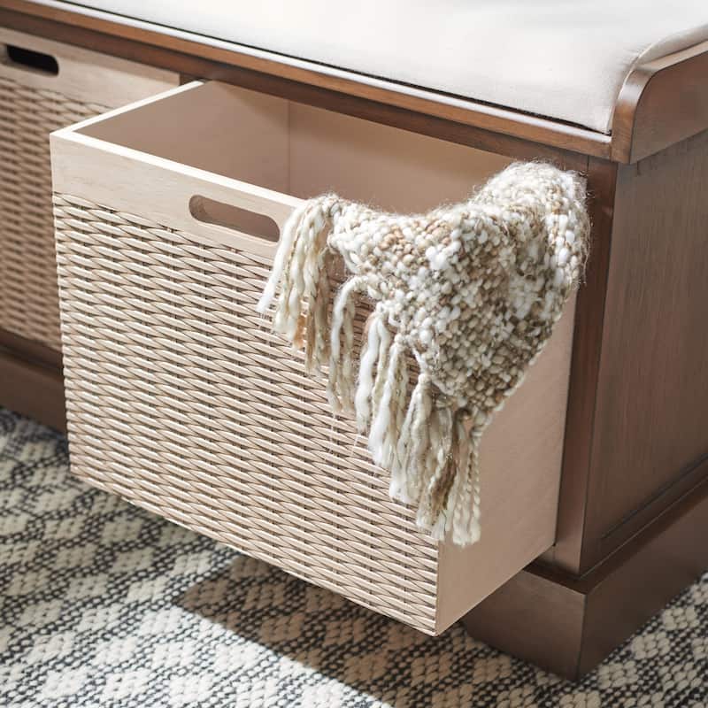 SAFAVIEH Landers 2-Drawer with Cushion Storage Bench - 32.3" W x 15" L x 19" H