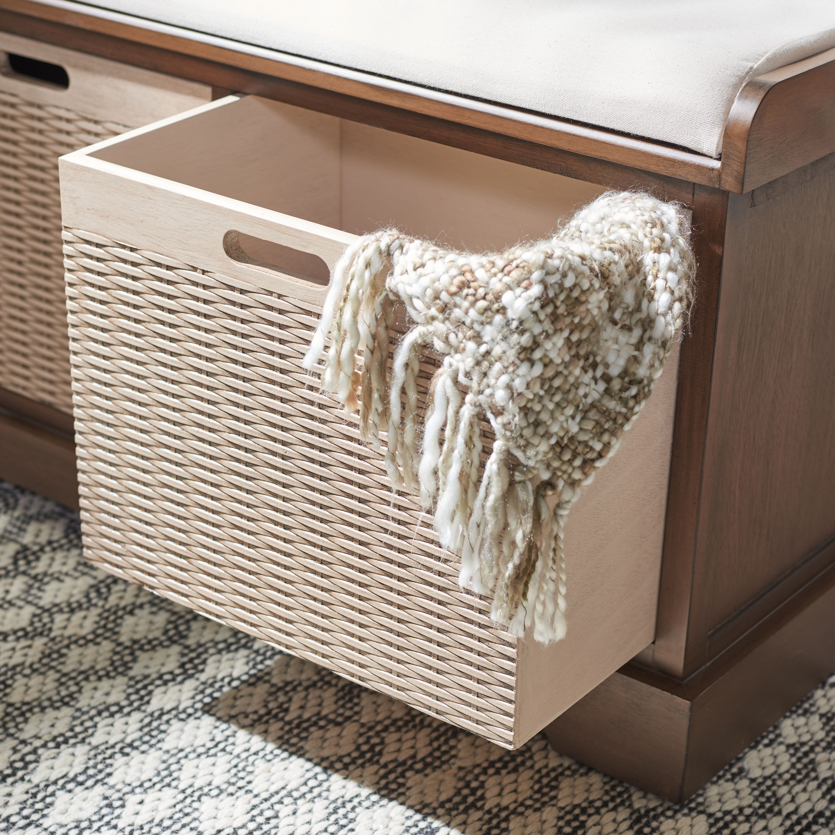 SAFAVIEH Nelia 2-Drawer with Cushion Storage Bench - 32.3" Wx15" Lx19" H - 32Wx15Dx19H