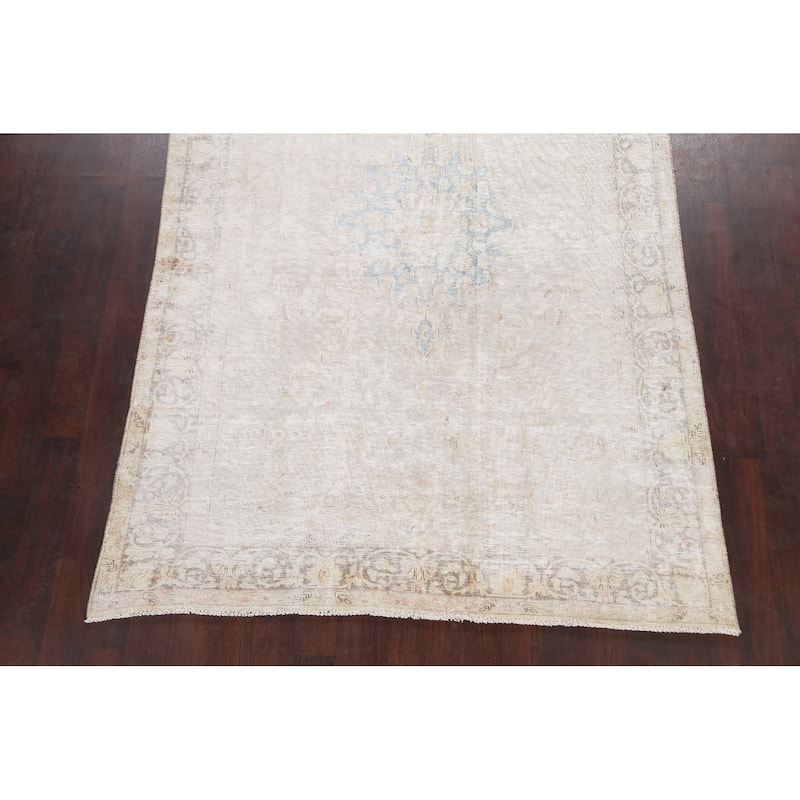 Muted Distressed Kerman Persian Area Rug Wool Hand-knotted Carpet - 6'3" x 9'11"