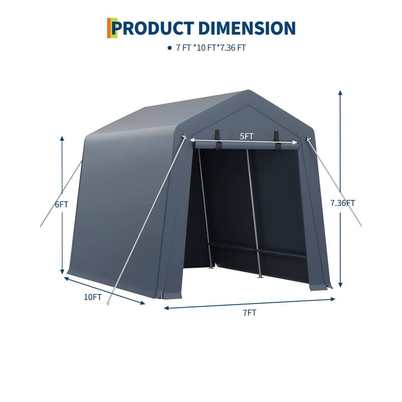 7x10 FT Portable Outdoor Storage Shed with 2 Roll-Up Zipper Doors & Vents, 240G Heavy-Duty Shelter Waterproof PE Tarp
