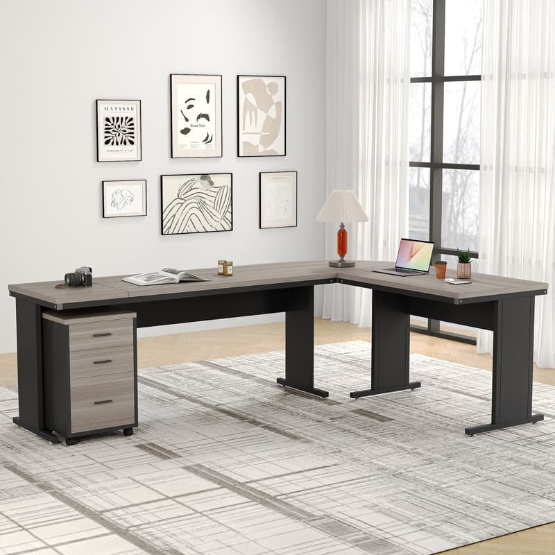 83" L-Shaped Executive Desk, Large L Office Desk with 3-Drawer Mobile File Cabinet, Business Furniture Desk Workstation