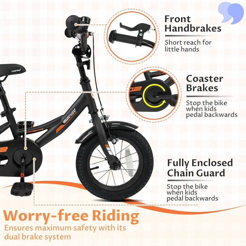 Costway 14" Kids Bike with Removable Training Wheels Adjustable Seat & - See Details