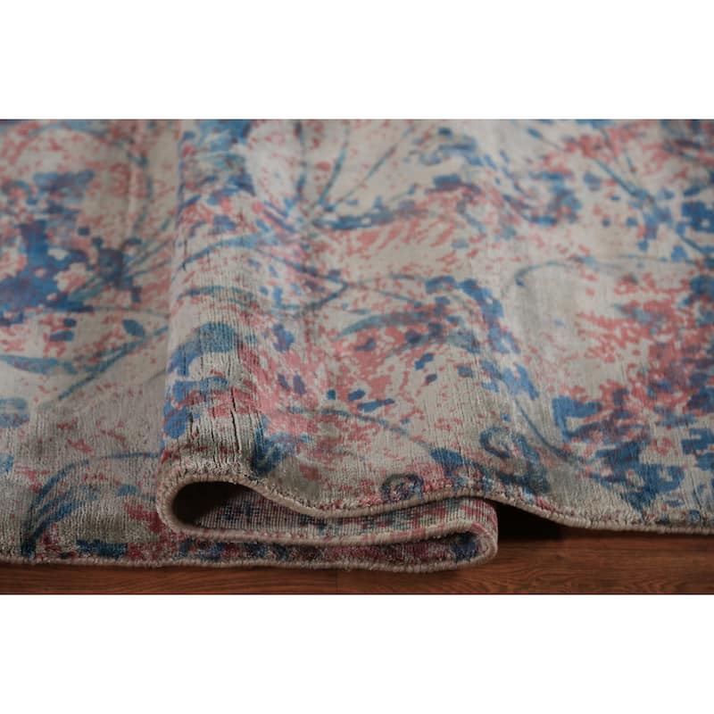 All-Over Floral Abstract Indian Area Rug Handmade Wool Carpet - 6'5"x 9'4"