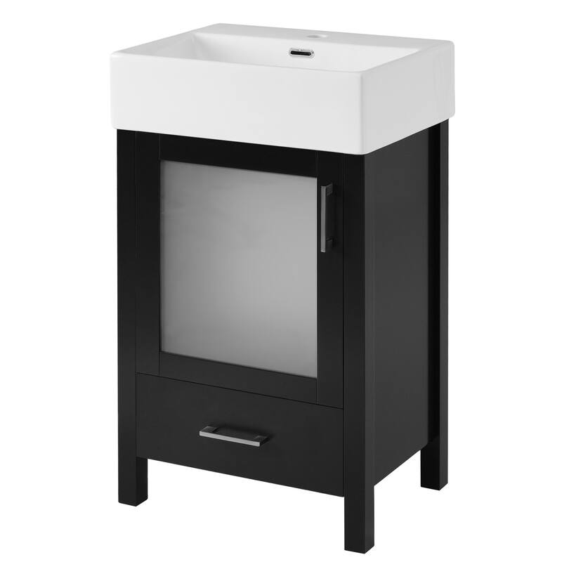 20-Inch Bathroom Vanity with Ceramic Sink & Storage - Space-Saving Freestanding Cabinet for Small Bathrooms