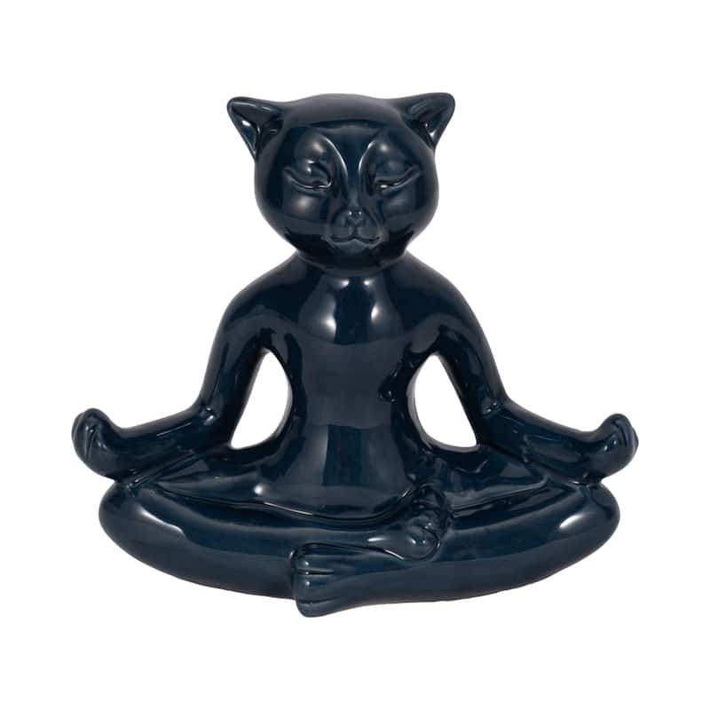 Sagebrook Home Ceramic Yoga Cat Figurine, Elegant Ceramic Centerpiece, Distinctive Accent for Your Decor - 8" x 3" x 7"